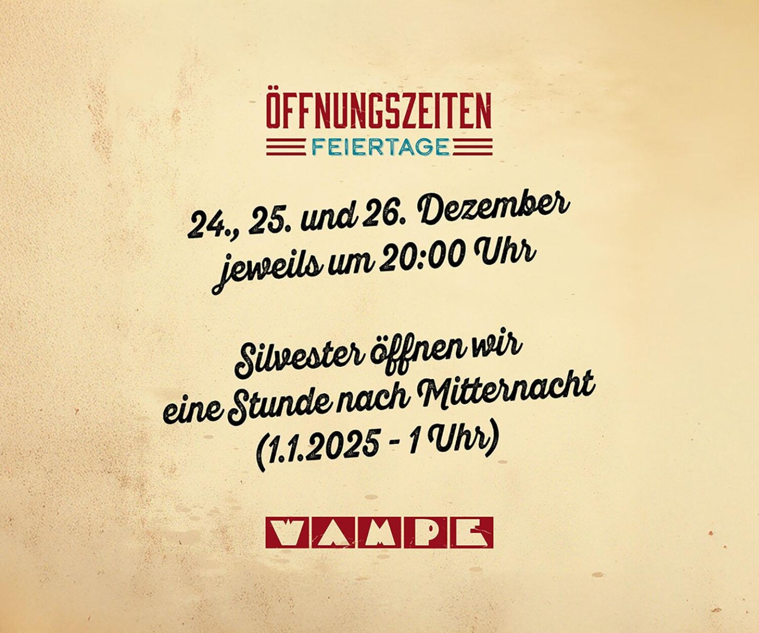 Öffnungszeiten Feiertage Wampe Dezember 2024