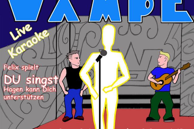 Infoplakat für Live-Karaoke in der Kneipe Wampe am 27.06 mit der Band BarFly.
